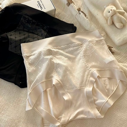 蕾丝高腰收腹内裤女桑蚕丝7A抗菌大码轻奢风无痕女士不夹臀批发
