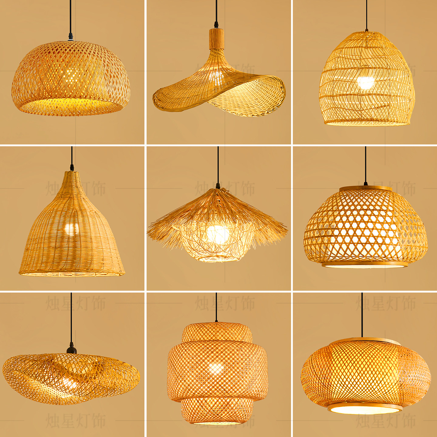 竹编灯笼餐厅吊灯中式禅意民宿茶室吧台餐饮店铺复古创意艺术灯具