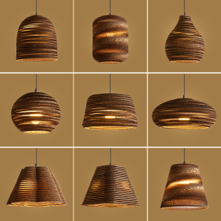 东南亚瓦楞纸日式 裸蛹灯复古风情酒吧咖啡厅商用餐厅纸皮吊灯 风格