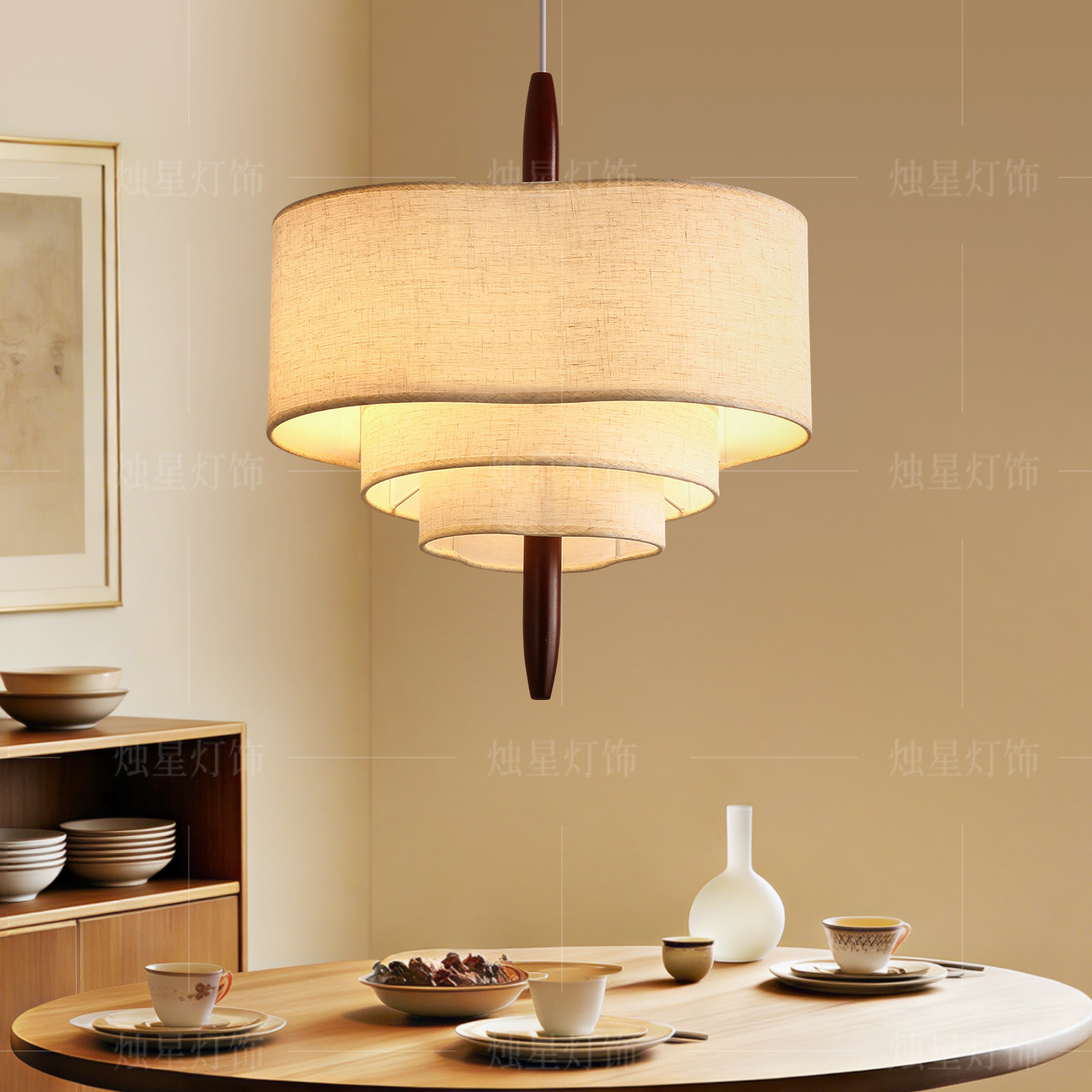 中古风仿古布艺吊灯新中式餐厅茶室艺术吊灯古风卧室房间吊灯灯罩,家装灯饰光源,商用吊灯,淘宝优惠券,粉丝福利购,淘宝优惠卷