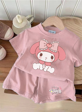 美乐蒂短袖套装2025夏季新款儿童 melody两件套装时尚百搭短裤女