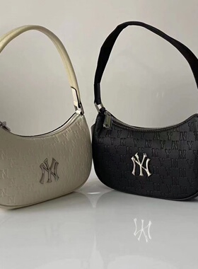 韩国MLB复古老花满印皮质腋下包女款单肩包大标NY手拎包3ABQS022N