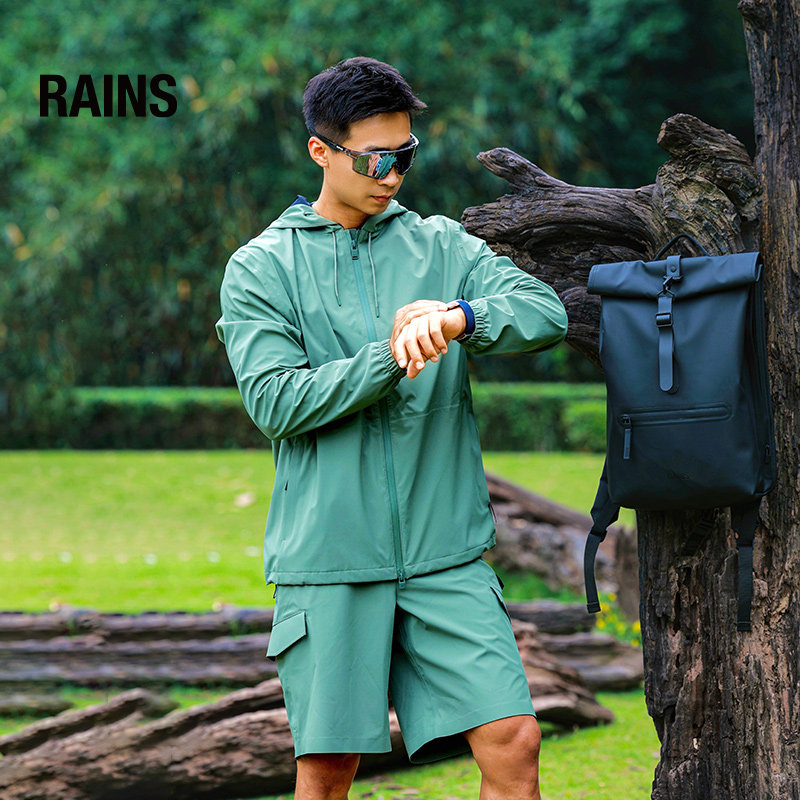 Rains 防水面料13L卷顶双肩包电脑书包旅行通勤男女Rolltop/13320