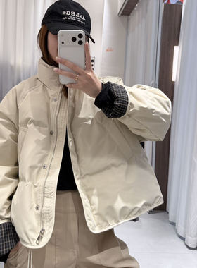 2025高品质韩系立领拼接袖子羽绒服女短款宽松休闲保暖外套27985