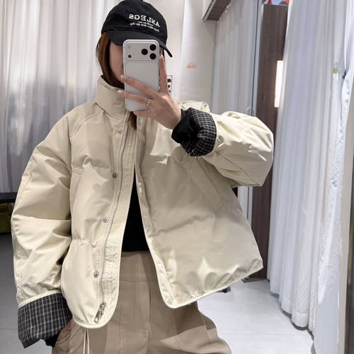立领拼接袖羽绒服女短款保暖外套