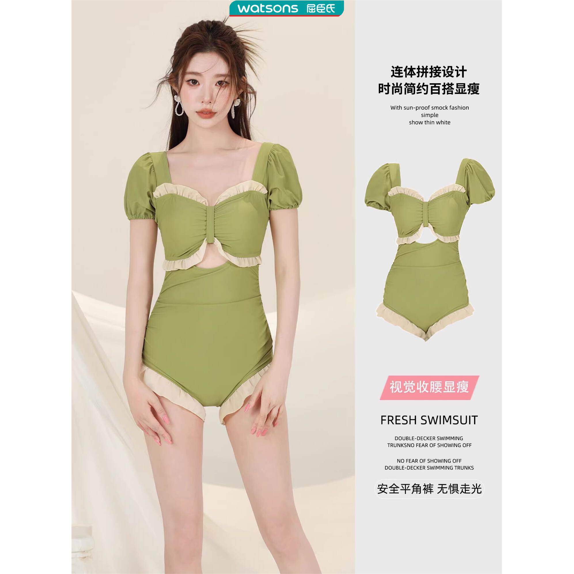 保守泳衣女连体纯欲风复古可爱少女保守修身显瘦遮肚温泉度假泳装