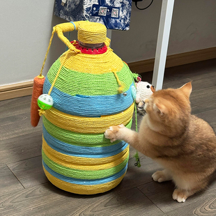 自制猫抓柱立式手工diy剑麻棉线改造猫抓板耐磨不掉屑超大号撞色