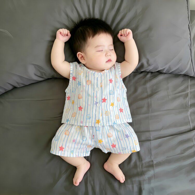 宝宝家居服夏季薄款分体套装A类棉绸小月龄婴儿睡衣开衫两件套