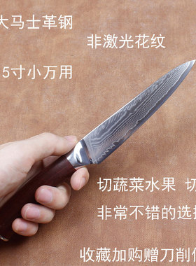 大马士革钢牛排刀 VG10不锈钢锻打水果刀出口余单多用刀5寸小万用