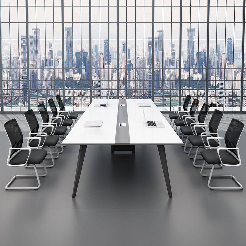 会议桌长桌简约现代会议室培训桌长方形白色10人大型会议桌椅组合