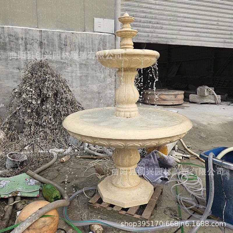 石雕喷泉户外庭院水景鱼池造景埃及米黄流水钵大理石风水球摆件