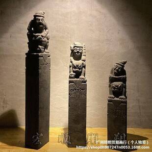 家拴马桩石雕仿古石狮子貔貅中式家用装饰拴马石柱庭院门口摆件
