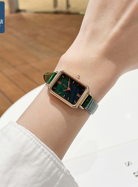 优亨适配Lola Rose小绿表牛皮表带配件女士细皮带绿色黑色手表链