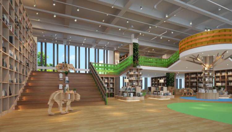 书店 书吧 图书馆设计案例效果图  书架书柜 图书陈列 学习办公