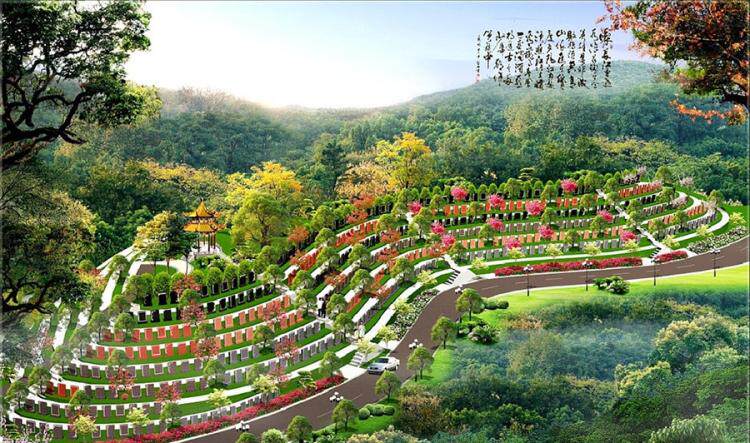 公墓规划设计案例鸟瞰图 坟墓 墓碑 陵园 殡葬 丧葬 墓葬扫墓祭祖