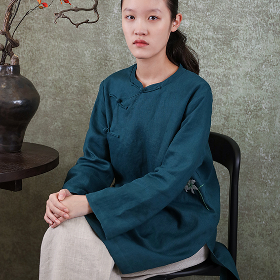 纯亚麻改良旗袍袍子手工盘扣
