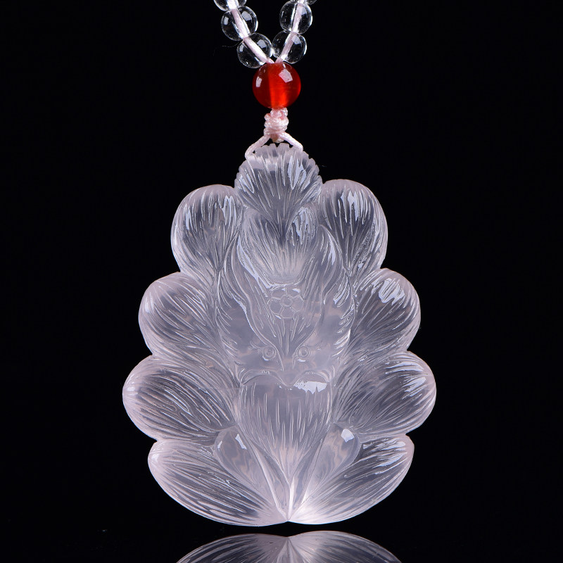 天然粉水晶九尾狐吊坠女款男款项链狐狸毛衣链挂件白水晶黄水晶