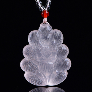 天然粉水晶九尾狐吊坠女款男款项链狐狸毛衣链挂件白水晶黄水晶