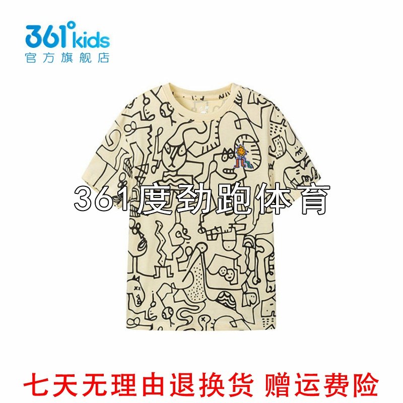 361度女童短袖针织衫新品秋小学生插画棉质休闲T恤62332202