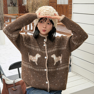 毛衣 保暖柔软针织衫 TOANDFRO 2025秋冬复古立领提花开衫