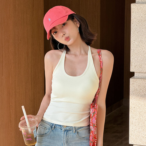 TOANDFRO / 2026春夏挂脖米白背心女带胸垫吊带