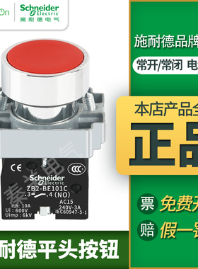 施耐德平头按钮开关XB2BA31C自复位启动按钮ZB2BE101C常开XB2B42C