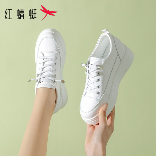 红蜻蜓新款厚底增高小白鞋女