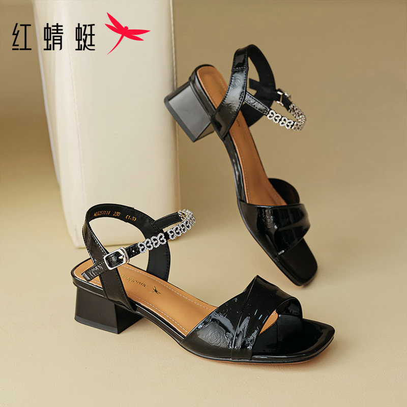 红蜻蜓凉鞋子女2025春夏新款单鞋粗跟仙女风一字带配裙子透气女鞋