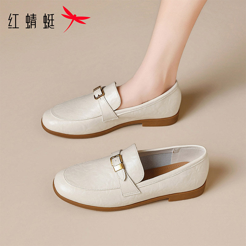 红蜻蜓女鞋2026春季新款复古时尚通勤百搭乐福鞋豆豆鞋妈妈鞋女款