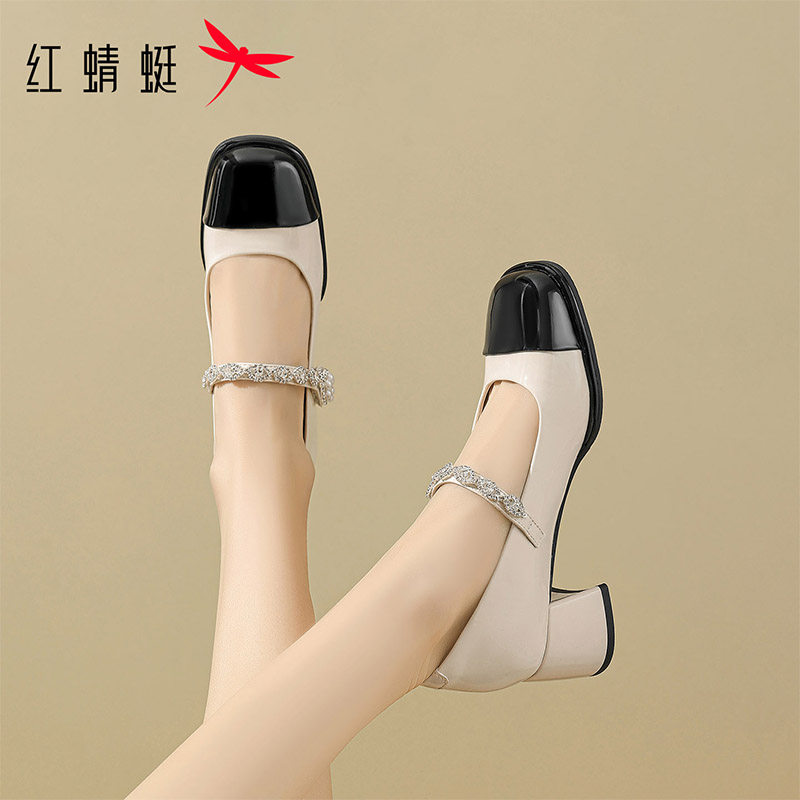 红蜻蜓女鞋2026春季新款时尚百搭气质方头粗跟高跟玛丽珍鞋单鞋女,女鞋,玛丽珍鞋,淘宝优惠券,粉丝福利购,淘宝优惠卷