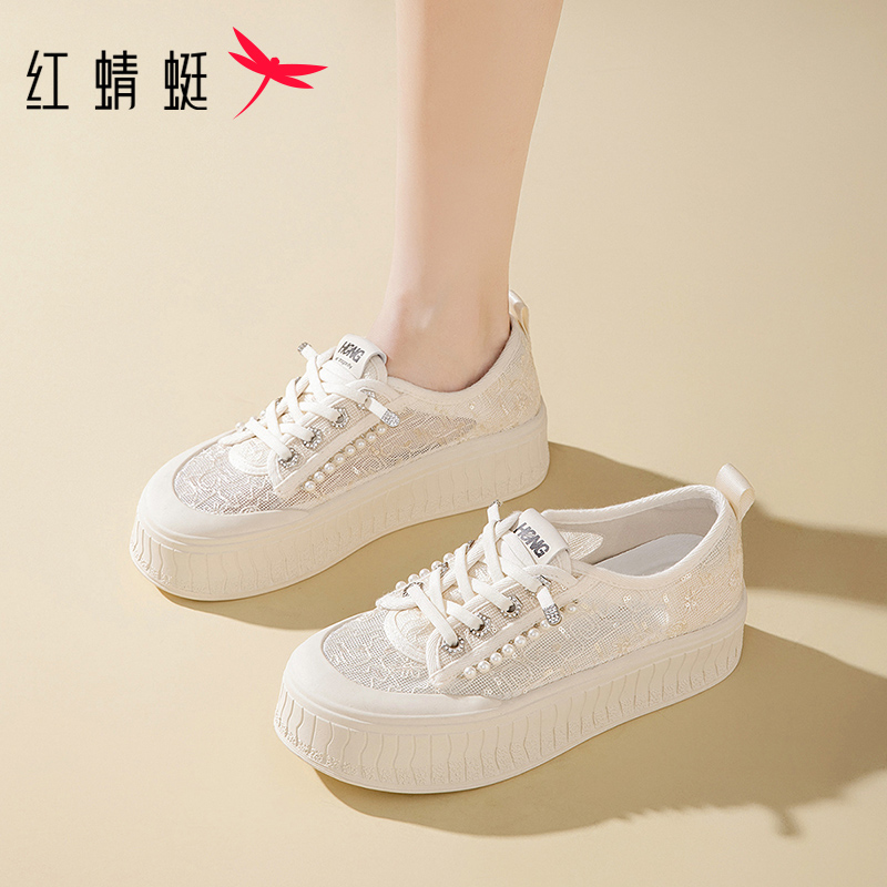 红蜻蜓女鞋透气网面渔夫鞋