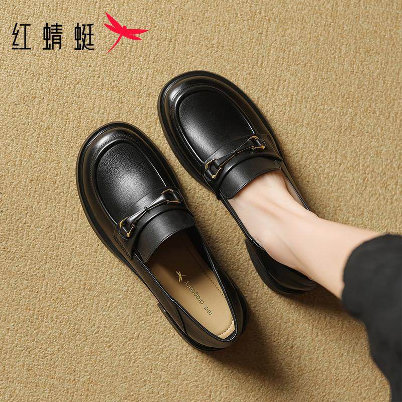 红蜻蜓真皮乐福鞋女鞋春季新款增高防滑不累脚软底妈妈鞋通勤单鞋