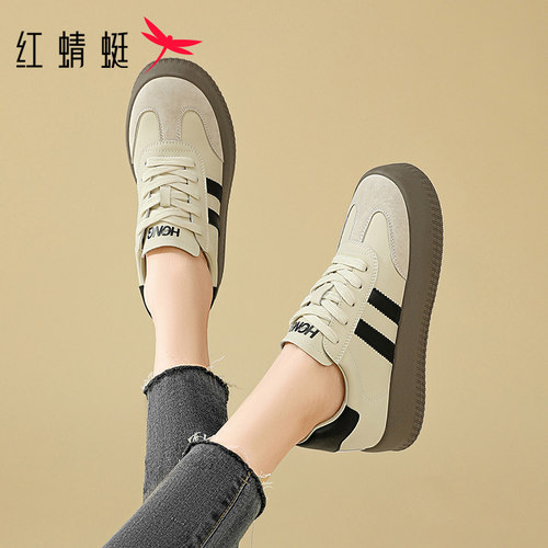 红蜻蜓女鞋秋季厚底增高德训板鞋