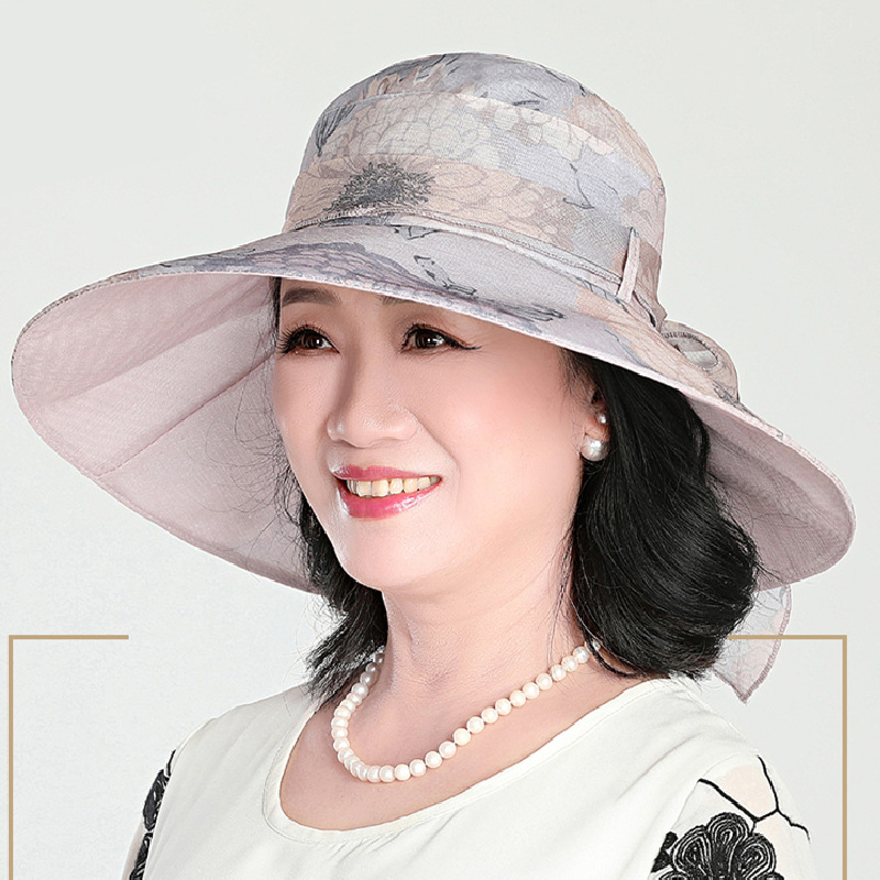 日本品质中老年人帽子女夏天妈妈大沿遮阳盆帽薄款防晒帽透气渔夫