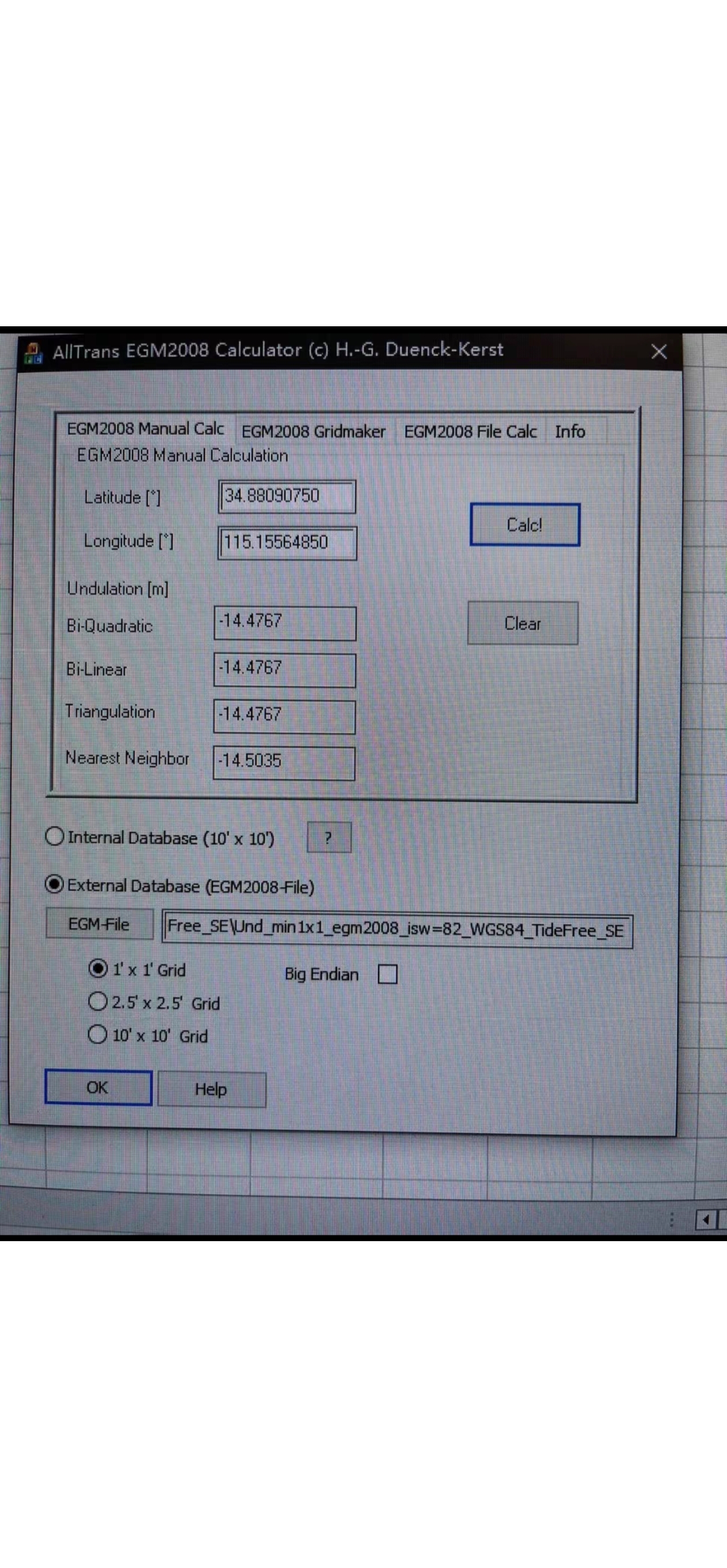 EGM2008大地水准面高程异常计算软件 1x1高精度模型赠送使用教程