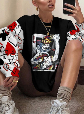 2020女上衣复古印花圆领长袖套头宽松卫衣