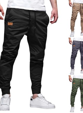 2025欧美休闲裤男宽松直筒运动卫裤系绳束脚长裤子