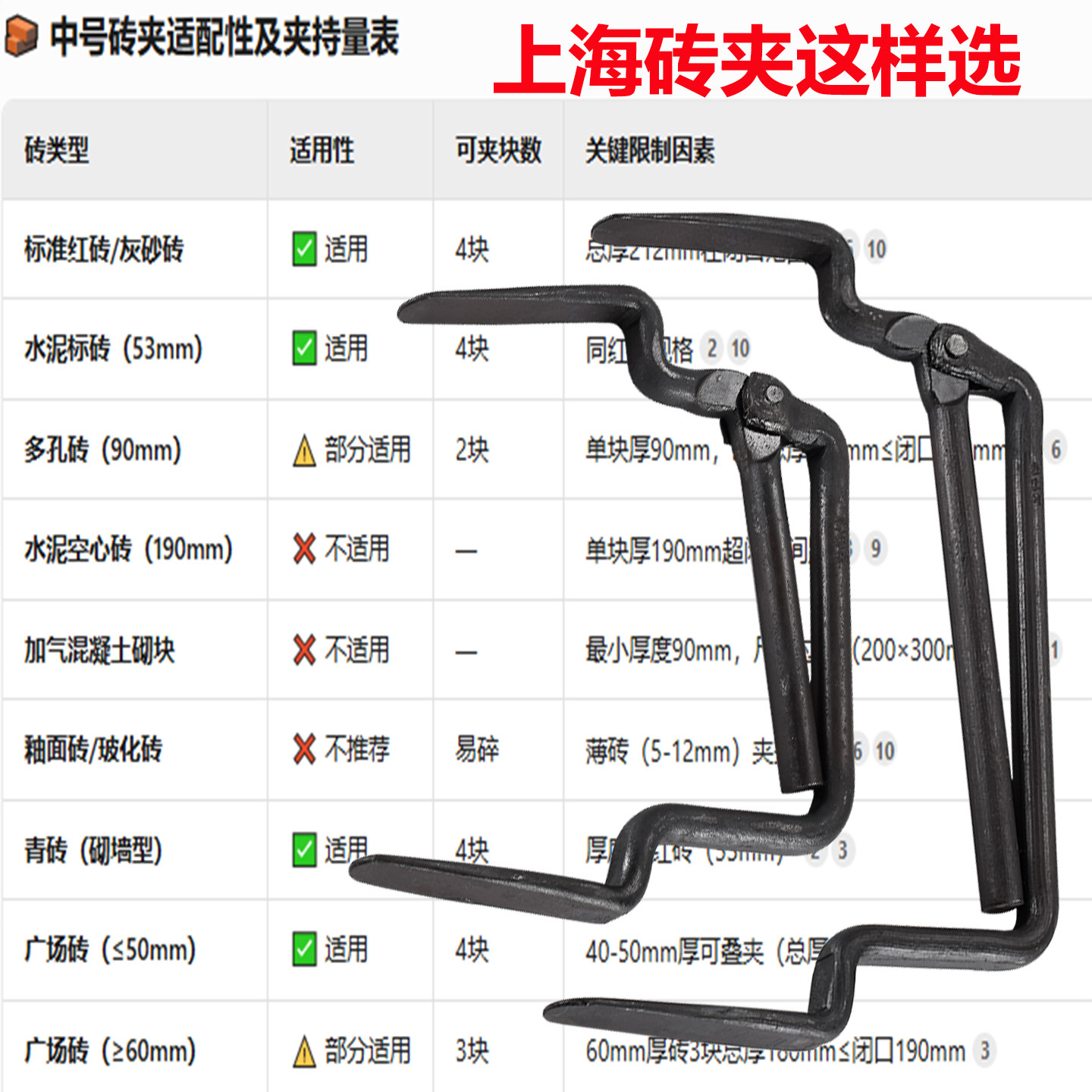 上海砖夹子大全新型夹砖神器空心砖夹中号小红砖卡搬砖卸砖提砖头