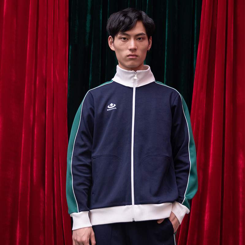 meihua梅花牌运动服复古拼接春秋男女运动休闲外套立领拼接潮牌