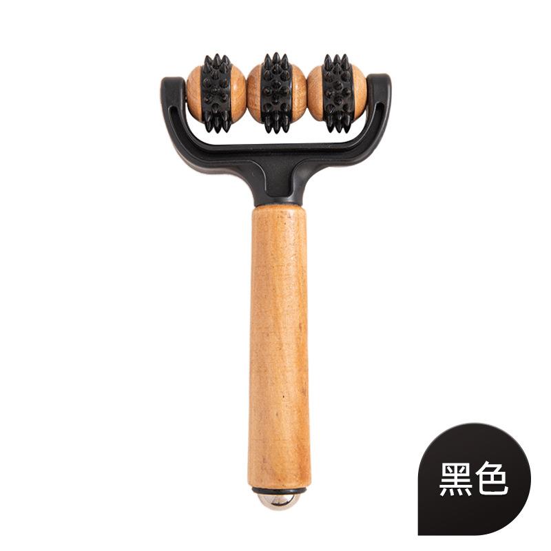 木质滚轮按摩器手动按摩腿手臂背部身体经络按摩手持式滚轮按摩棒