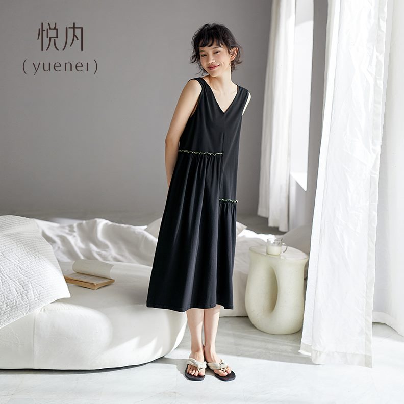 睡裙女士夏天新款悦无袖吊带加大码胸垫内纯棉带薄款背心睡衣夏季