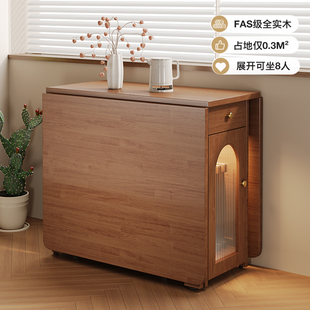 全实木折叠餐桌椅组合现代简约小户型带轮子可伸缩移动收纳饭桌子