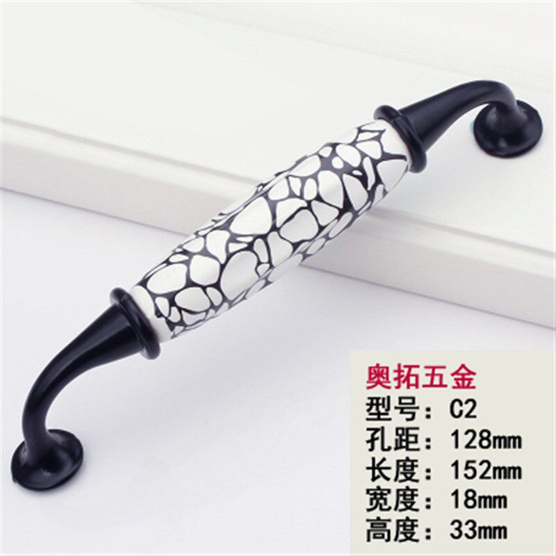 欧式美式实心加厚黑色裂纹陶瓷拉手橱柜衣柜抽屉锌合金门把手新品