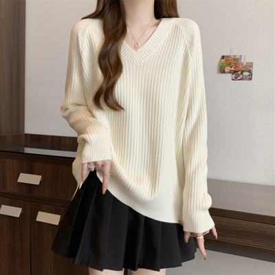 大码胖mm宽松遮肉显瘦v领针织衫女秋冬遮肚子减龄内搭打底衫毛衣