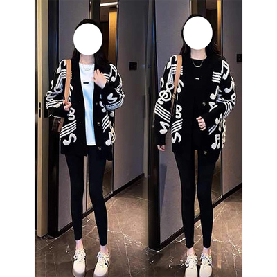 慵懒风时尚中长款针织衫女秋冬季毛衣开衫外套黑色长袖上衣外套潮