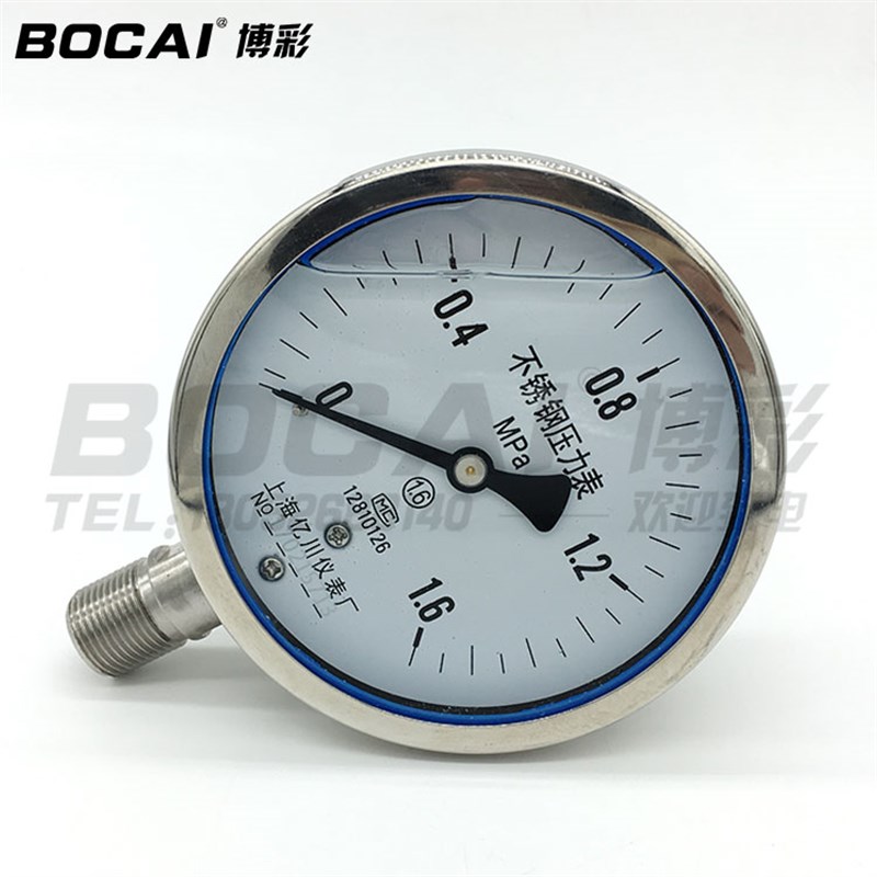不锈钢耐震压力表YN100BF抗腐y蚀高温水液油气负压真空1MPa1.6精