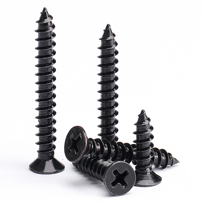 加硬碳钢KA镀黑色十字平头自攻螺丝沉头木牙螺丝钉M1M2.6M3.5M4M6