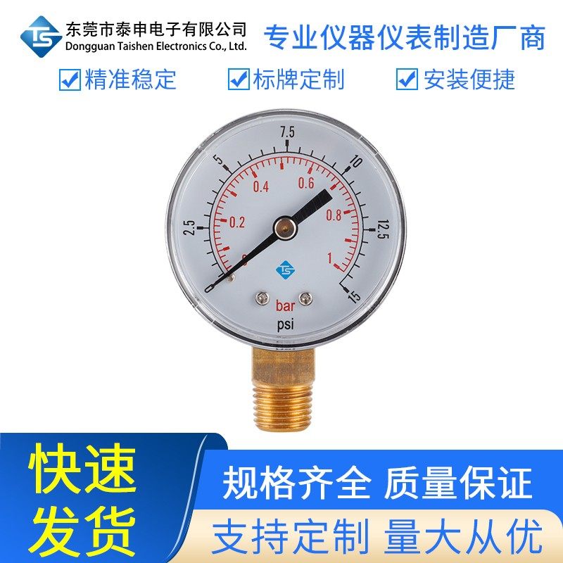 压力表 0-1bar 0- 15psi1/4BSPT径向压力表可测气压水压液压油压