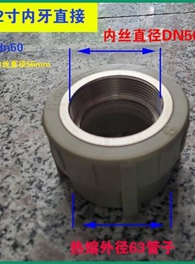 灰色PPR内牙直接DN40 50 63 75 90 110内丝直通热熔水管配件 铜牙