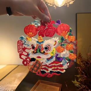 醒狮纳福剪纸2026马年新年装饰中国风非遗蔚县窗花贴创意门窗装扮